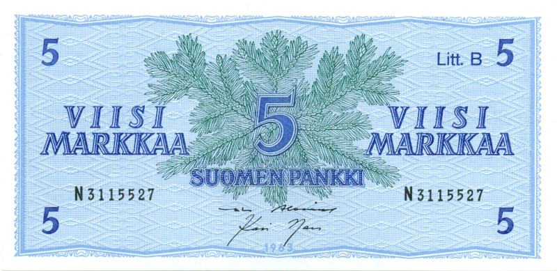 5 Markkaa 1963 Litt.B N3115527 kl.8